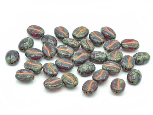 15 pcs Coffee Bean Beads, Ruby Red Travertin Copper Lined (90080-86800-54307), Glass, Czech Republic von BCV Glass