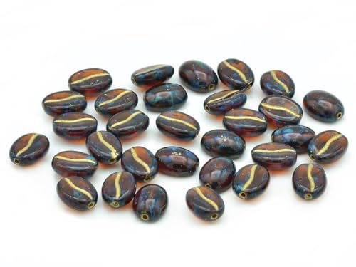 15 pcs Coffee Bean Beads, Transparent Brown Travertin Gold Lined (10120-86800-54302), Glass, Czech Republic von BCV Glass