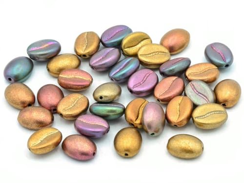 15 pcs Coffee Bean Beads 11 x 8 mm, Violet Rainbow Metallic Iris (01640) von BCV Glass