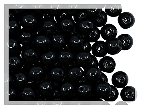 160 beads (50g) 6 mm round pressed Druck glass beads, beads for stringing, big pack Shiny Jet Black von BCV Glass