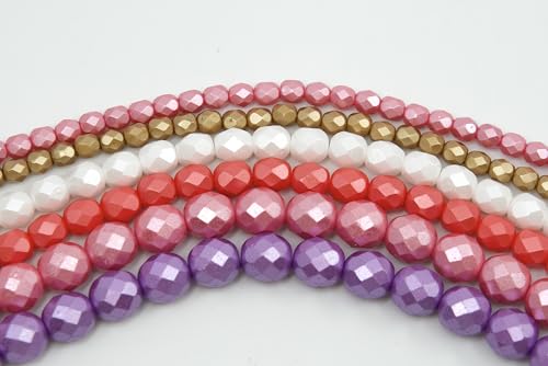 164 pcs Faceted Round Fire Polished Czech Glass Beads, 4,6,8 mm Stranded Set, Pastel Pink White von BCV Glass