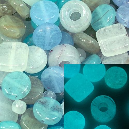 25 g Mix of glass beads for jewelry making, Tile Pony Round Coin, Czech Republic, Glow in the Dark Bright Blue von BCV Glass