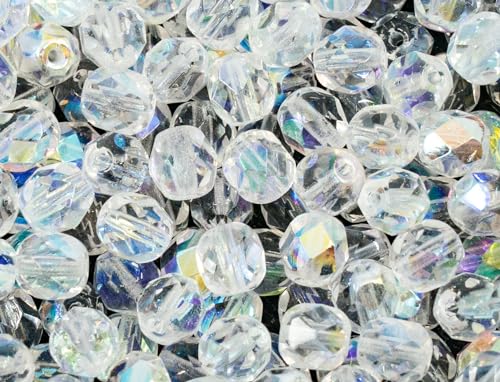 25 pcs Faceted Round Fire Polished Czech Glass Beads, 8 mm, 25 pcs, Crystal AB von BCV Glass