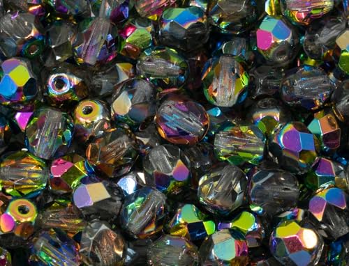 25 pcs Faceted Round Fire Polished Czech Glass Beads, 8 mm, 25 pcs, Crystal Vitrail von BCV Glass