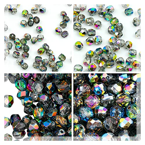 275 pcs Faceted Round Fire Polished Czech Glass Beads, 3,4,6,8 mm Set, Crystal Vitrail von BCV Glass