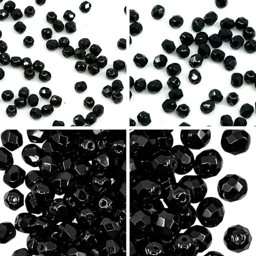 275 pcs Faceted Round Fire Polished Czech Glass Beads, 3,4,6,8 mm Set, Jet Black von BCV Glass