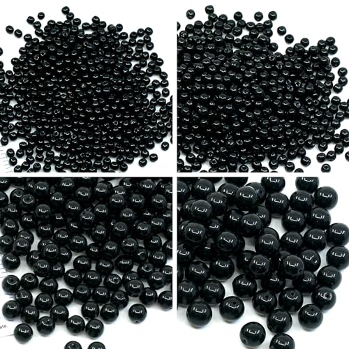 275 pcs set of Czech Round Glass Beads, Jet Black - 3mm (100pcs), 4mm (100pcs), 6mm (50pcs), 8mm (25pcs) kit for jewelry making von BCV Glass