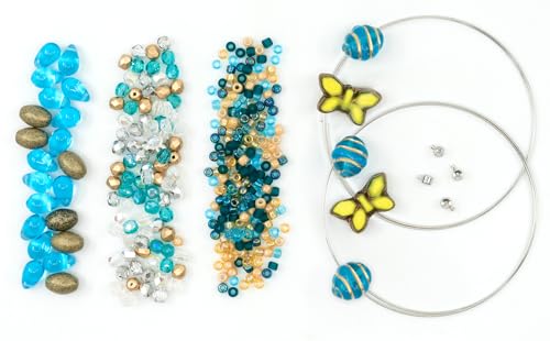 2x Bracelet making kit with Czech Glass Beads & TOHO Japanese Rocailles, 2x Mеmory wirе and сrimps for beginners - easy & fast to do (Butterflies Blue Gold) von BCV Glass