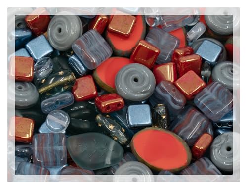 40 g Czech Bead Mix, LIMITED EDITION Table Cut, Bohemia Glass, Faceted Fire Polish, Gray Coral Lava von BCV Glass