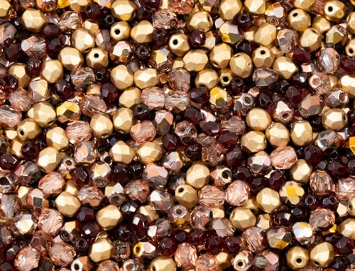 50 grams Faceted Round Fire Polished Czech Glass Beads, 50 g, Mix 02 Red Gold von BCV Glass