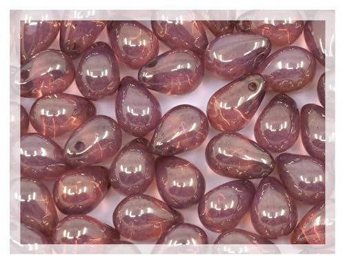 50pcs Teardrop Pear Czech Glass Beads, 6x9mm, Opal White Pink Luster (14495) von BCV Glass