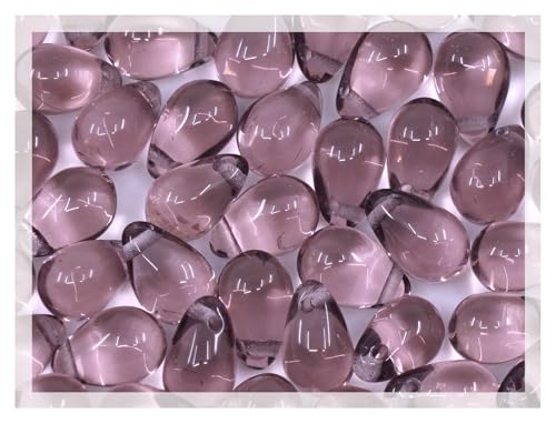 50pcs Teardrop Pear Czech Glass Beads, 6x9mm, Transparent Purple Amethyst (20030) von BCV Glass