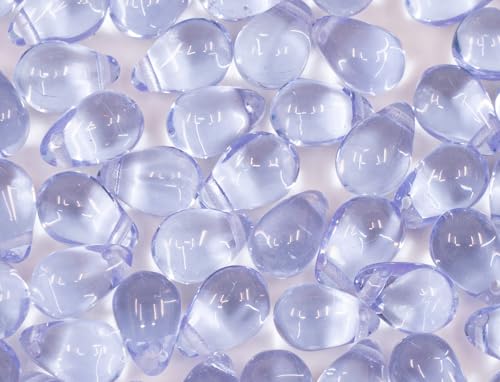 50pcs Teardrop Pear Czech Glass Beads, Transparent Violet-Blue (20210) von BCV Glass