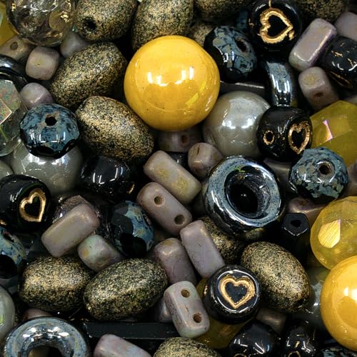 60 g Mix Czech Bohemia Glass Pressed & Faceted Fire Polished Beads, Luster Gray Yellow von BCV Glass