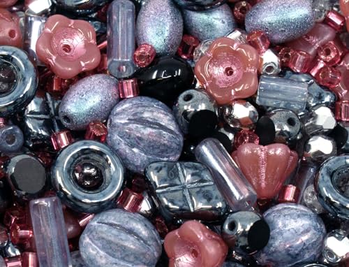 60 g Mix of Czech Bohemia Glass Pressed & Faceted Fire Polished Beads, Bohemia Glass, Hand Made, Gray Black Hematite von BCV Glass