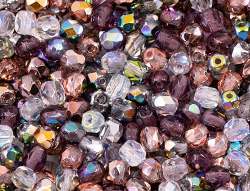 600 pcs Faceted Round Fire Polished Czech Glass Beads, 25 g, Mix 01 Warm Transparent von BCV Glass