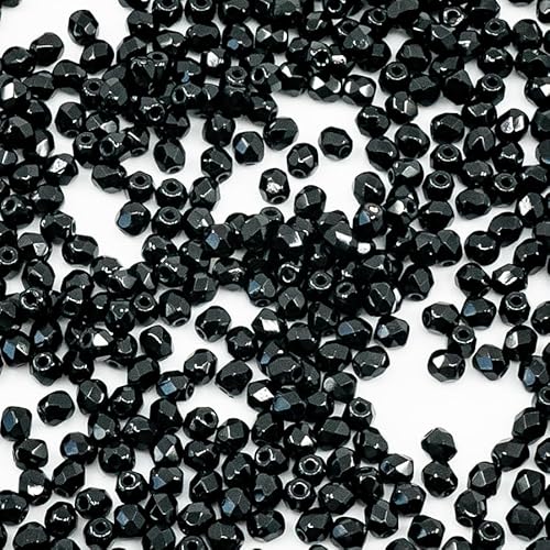 600 pcs Faceted Round Fire Polished Czech Glass Beads, 3 mm, 25 g, Jet Black von BCV Glass