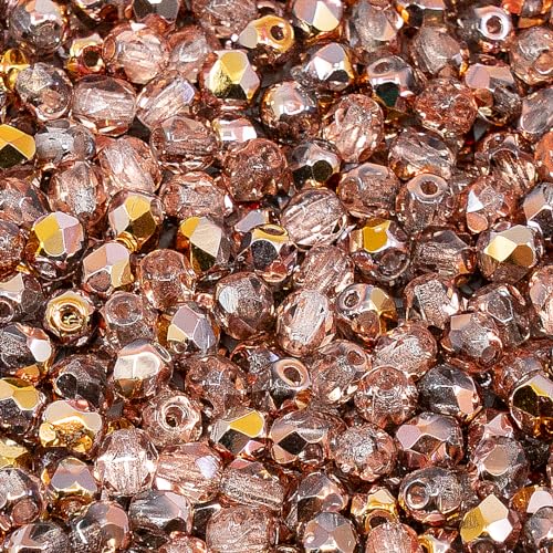 600 pcs Faceted Round Fire Polished Czech Glass Beads, 4 mm, 50 g, Crystal Copper Capri Apollo von BCV Glass