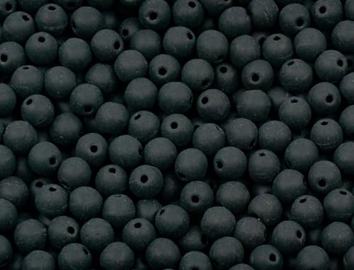 650 beads (50g) 4 mm round pressed Druck glass beads, small beads for stringing, big pack Jet Black Matte von BCV Glass