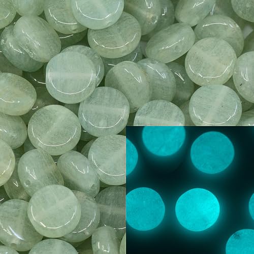 70+ pcs Glow in the Dark (Blue) Flat Round Coin 1-hole glass beads (25g), 8mm, Czech Republic, Dirty Green von BCV Glass