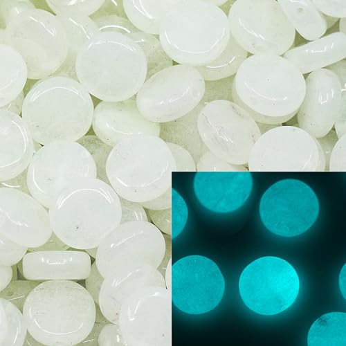 70+ pcs Glow in the Dark (Blue) Flat Round Coin 1-hole glass beads (25g), 8mm, Czech Republic, Dirty White von BCV Glass