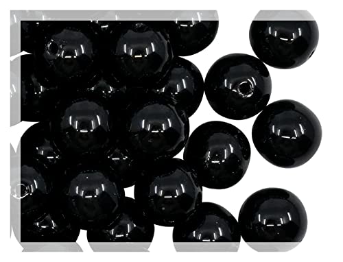 70 beads (50g) 8 mm round pressed Druck glass beads, big beads for stringing, big pack Shiny Jet Black von BCV Glass