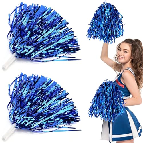 Cheerleader Pompons, 2 Stück Cheerleading Captain Pompons für Den Sport Pom Poms Cheerleading, Pom Poms aus Metallfolie (Blaue) von BCVSER