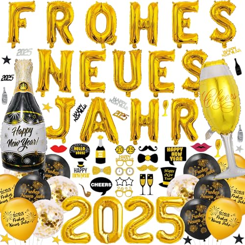 Silvester Party Dekoration Set 2025, Happy New Year Party Dekorationen 2025, Happy New Year Ballons 2025, Happy New Year Banner, Black Gold Happy Neujahr Deko, Silvester Party Dekoration 2025 von BCVSER