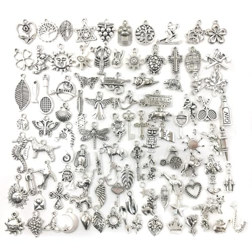 BCZR 100 Stück Charms Anhänger Set, Schmuck Anhänger Set, Gemischte Charms Silber, Schmuckanhänger Zum Basteln,Ohrringe Selber Machen Perlen,Charms Set,Anhänger Armband,Charm Armband Selber Machen von BCZR