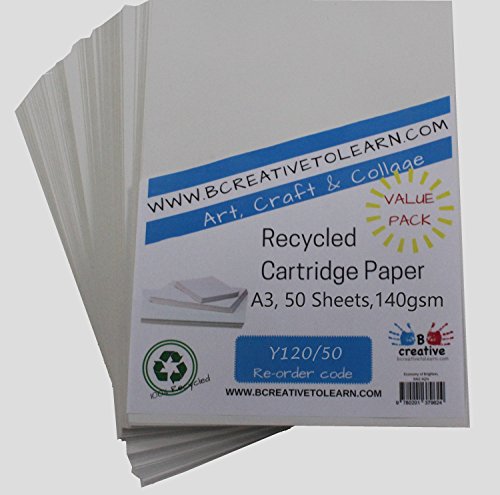 BCreativetolearn 100% Öko-Recycling-Kunstpatronenpapier Tolles Kunstdruckpapier 140GSM Packung Mit 50 Blatt |Weiß|A3 von BCreativetolearn