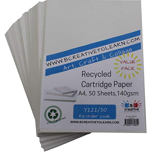 BCreativetolearn 100% Öko-Recycling-Kunstpatronenpapier Tolles Kunstdruckpapier 140GSM Packung Mit 50 Blatt |Weiß|A4 von BCreativetolearn