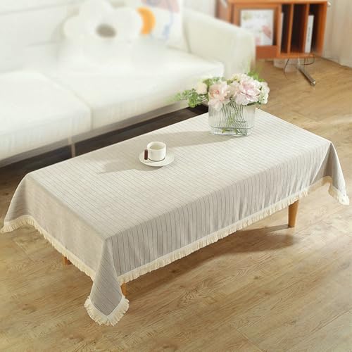 BCughia Tischdecke 100 x 100, Quadratisch Tischdecke Abwaschbar Couchtisch Polyester Streifen mit Quasten Tischtuch für Indoor, Outdoor, Essen, Küche, Hell Kaffee von BCughia