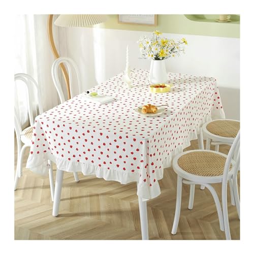 BCughia Tischdecke 100x140 Rechteckig, Tischdecken Wasserabweisend Baumwolle Erdbeere Gedruckt Tischdecke für Esstisch, Weiß Rot von BCughia