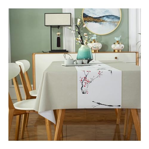 BCughia Tischdecke 120x160 Beige, Tischdecken Fleckenabweisend Rechteckig PVC Pflaumenbaum Tischdecke für Küche,Esszimmer,Tischdekoration von BCughia