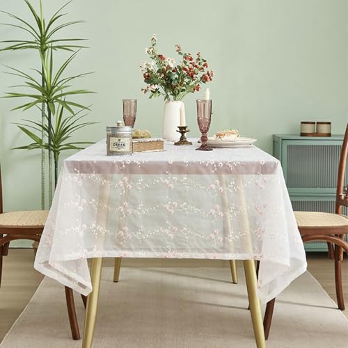 BCughia Tischdecke 140 x 140 Weiß, Quadratisch Tischdecken Abwaschbar Polyester Blumen Stickerei Muster Tischbedeckung für Küche Esstisch Dekoration von BCughia