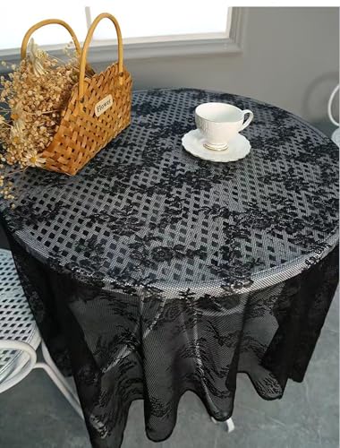 BCughia Tischdecke 150 x 230 Schwarz, Runde Tischdecke Fleckabweisend Bügelfrei Polyester Spitze Blumen Stickerei Tischtuch für Indoor, Outdoor, Essen, Küche von BCughia