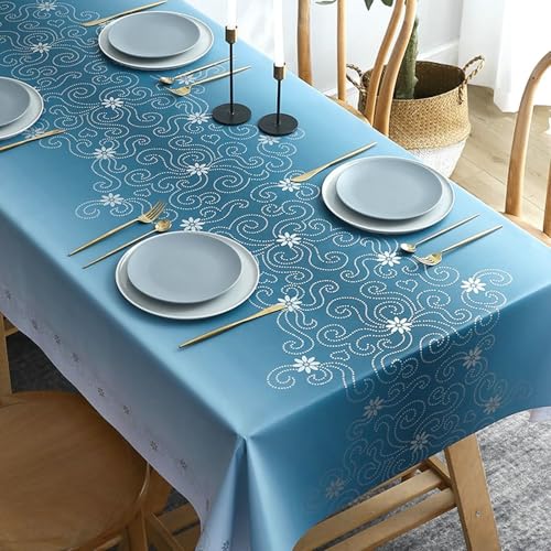 BCughia Tischdecke Rechteckig 120 x 160 Blau, Tischdecke Abwaschbar Modern PVC Blumen Muster Tischdecke für Küche,Esszimmer,Tischdekoration von BCughia