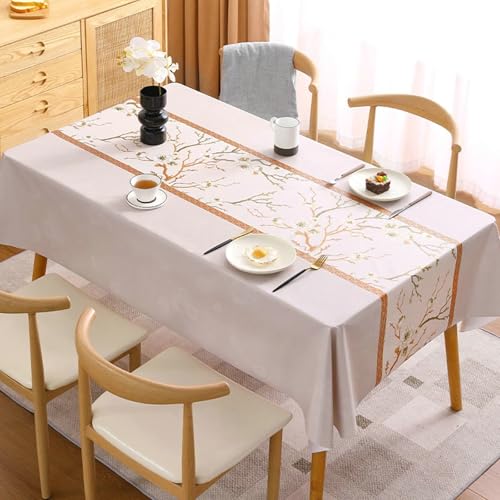 BCughia Tischdecke Rechteckig 120 x 170 Beige, Tischdecken Fleckenabweisend PVC Baummuster Patchwork Tischbedeckung für Küche Esstisch Dekoration von BCughia