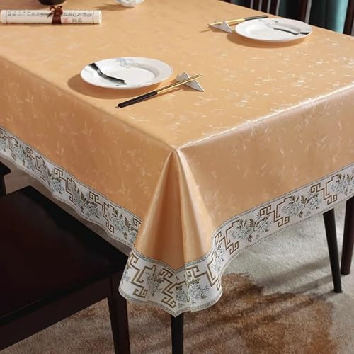 BCughia Tischdecke Rechteckig 80 x 120, Tischdecke Fleckabweisend Bügelfrei PU Blätter und Blumen Stickmuster Tischtuch für Indoor, Outdoor, Essen, Küche, Champagner von BCughia