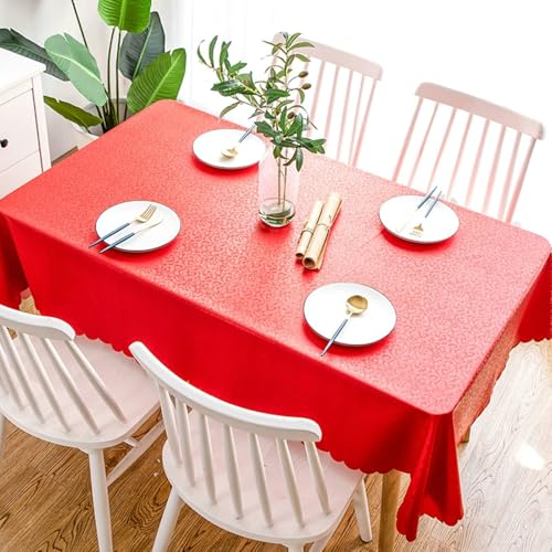 BCughia Tischdecke Rechteckig 80 x 120 Rot, Tischdecke Fleckabweisend PVC Blattmuster Tischdecke für Küchentisch von BCughia