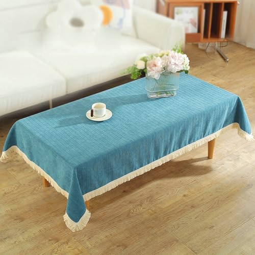 BCughia Tischdecken 100 x 140 cm, Rechteckig Tischdecke Abwaschbar Waschbar Polyester Streifen mit Quasten Tischdecke für Küchentisch, Blau Grün von BCughia