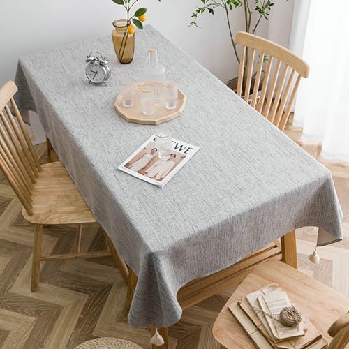 BCughia Tischdecken 132 x 180 cm Grau, Rechteckig Abwaschbare Tischdecke Polyester Baumwolle Einfarbig Tischtuch für Indoor, Outdoor, Essen, Küche von BCughia