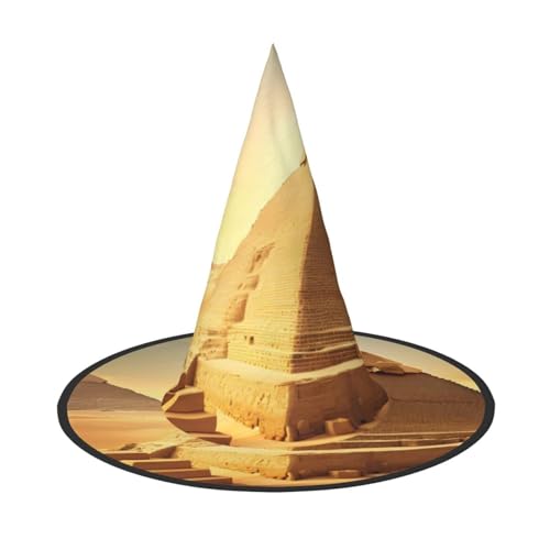 BDDFN Ägyptische Pyramide in Wüste Druck Halloween Vielseitiger Hexenhut Erwachsene Halloween Hut Vollparty Hexenkostüm von BDDFN