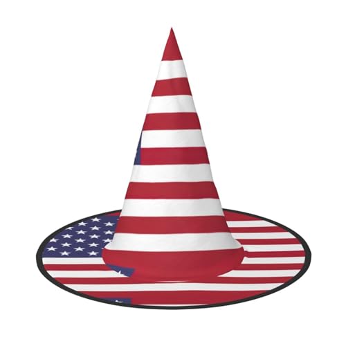 BDDFN Amerikanische Flagge Druck Halloween Vielseitiger Hexenhut Erwachsene Halloween Hut Vollparty Hexenkostüm von BDDFN