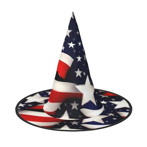 BDDFN Amerikanische Flagge Sterne Streifen Druck Halloween Vielseitiger Hexenhut Erwachsene Halloween Hut Full Party Hexenkostüm von BDDFN