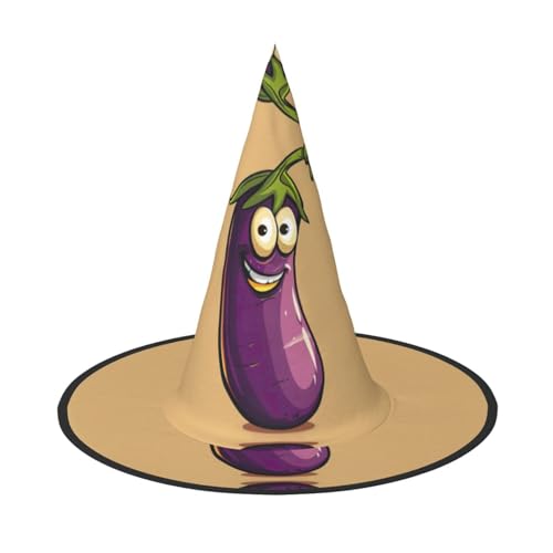 BDDFN Cartoon Aubergine Print Halloween Vielseitiger Hexenhut Erwachsene Halloween Hut Vollparty Hexenkostüm von BDDFN