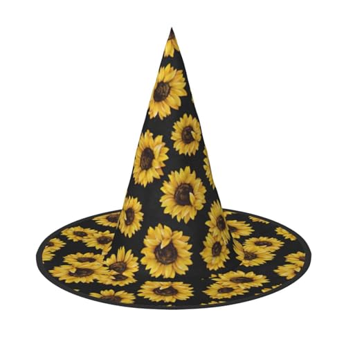 BDDFN Goldener Sonnenblumen-Druck Halloween Vielseitiger Hexenhut Erwachsene Halloween Hut Vollparty Hexenkostüm von BDDFN