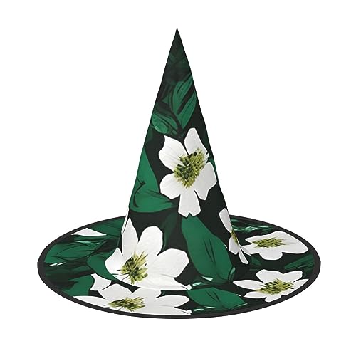 BDDFN Hunter Green Floral Petals Pattern Print Halloween Vielseitiger Hexenhut Erwachsene Halloween Hut Full Party Hexenkostüm von BDDFN