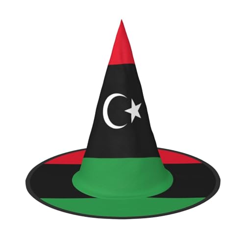 BDDFN Libysche Flagge Druck Halloween Vielseitiger Hexenhut Erwachsene Halloween Hut Vollparty Hexenkostüm von BDDFN