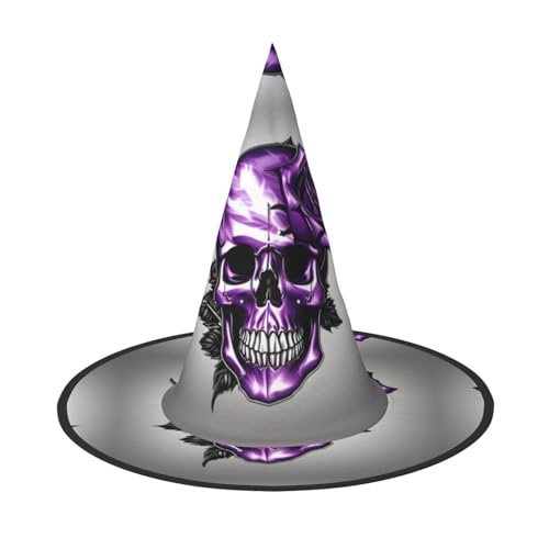 BDDFN Lila Rose und Totenkopf Druck Halloween Vielseitiger Hexenhut Erwachsene Halloween Hut Vollparty Hexenkostüm von BDDFN